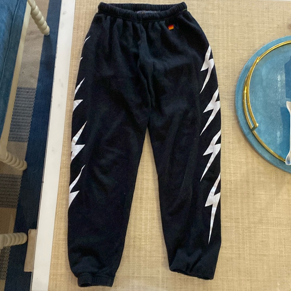 Aviator Nation Black Sweatpants with Lightning Bolts Women’s XS